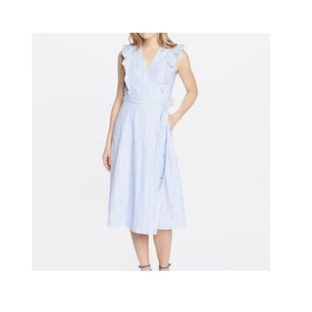 Draper James Light Blue Striped Ruffle Wrap Maxi Dress